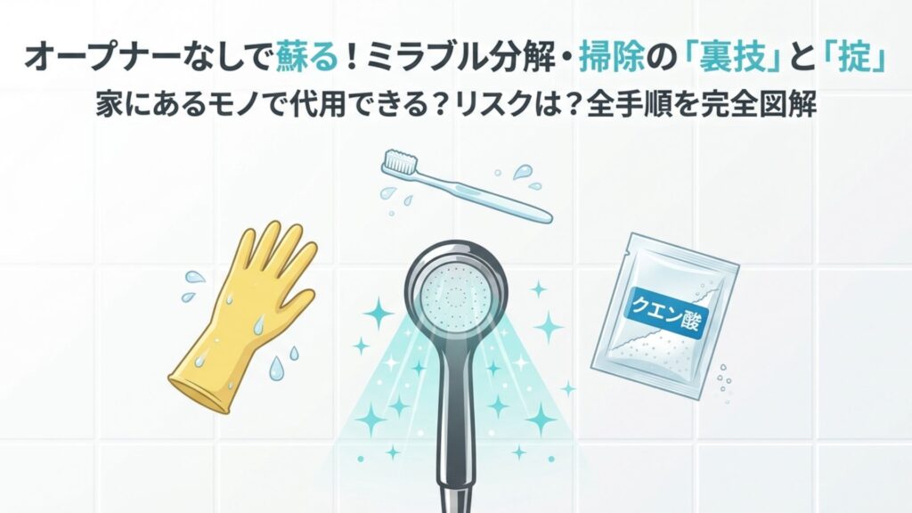 ミラブルシャワーヘッドを分解・掃除するための道具と、やってはいけないNG行動のイメージ図