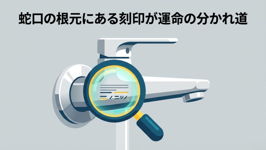 蛇口の根元にある刻印をルーペで拡大して確認しているイラスト