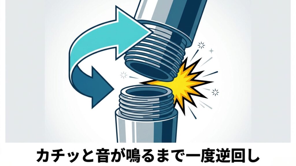 カチッと音が鳴るまで一度逆回しというテキスト