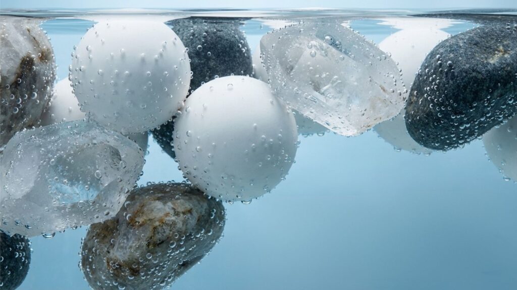 魔法ではなく石の吸着と緩和によって塩素を除去する仕組みの解説画像