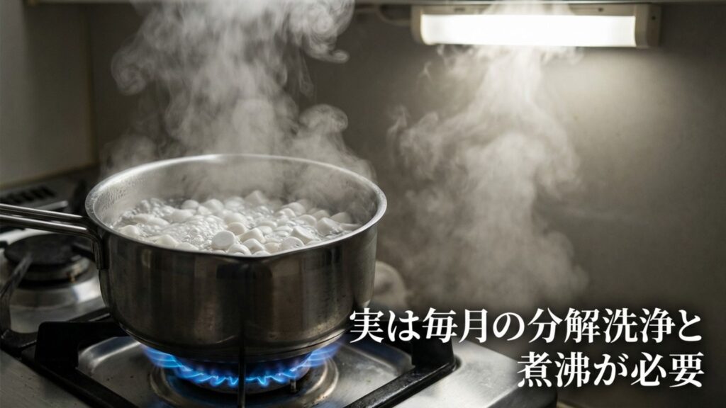 半永久タイプでも実は毎月の分解洗浄と煮沸が必要であることを説明する画像