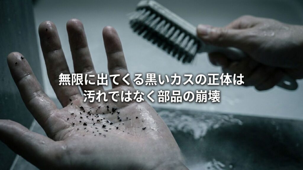 無限に出てくる黒いカスの正体は汚れではなく内部部品の崩壊・劣化であるという説明