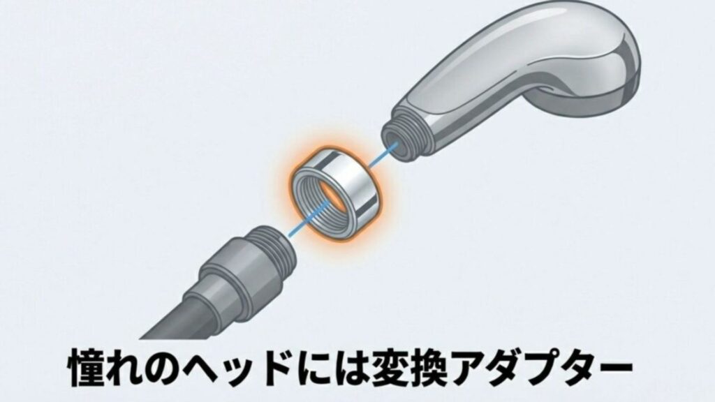 INAXの水栓に他社製シャワーヘッドを取り付けるための変換アダプターのイメージ