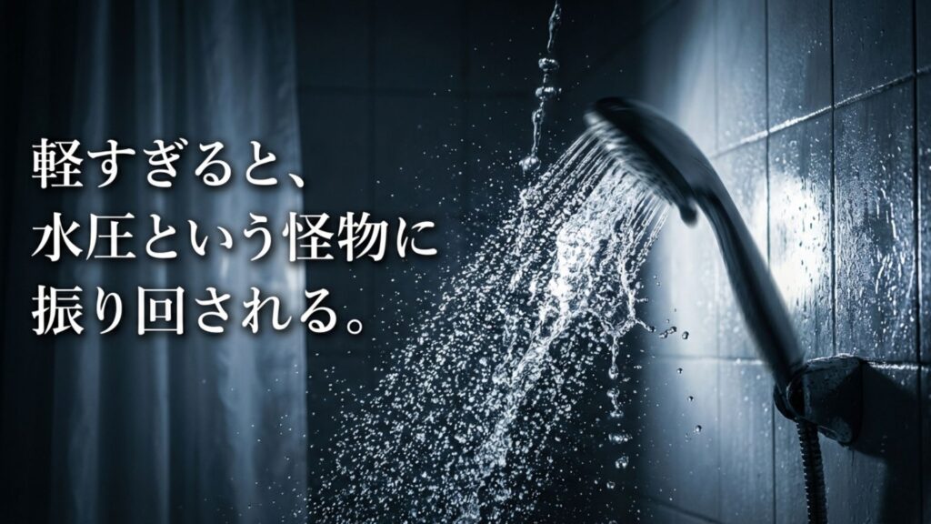 軽すぎるシャワーヘッドが水圧で暴れる現象の注意喚起