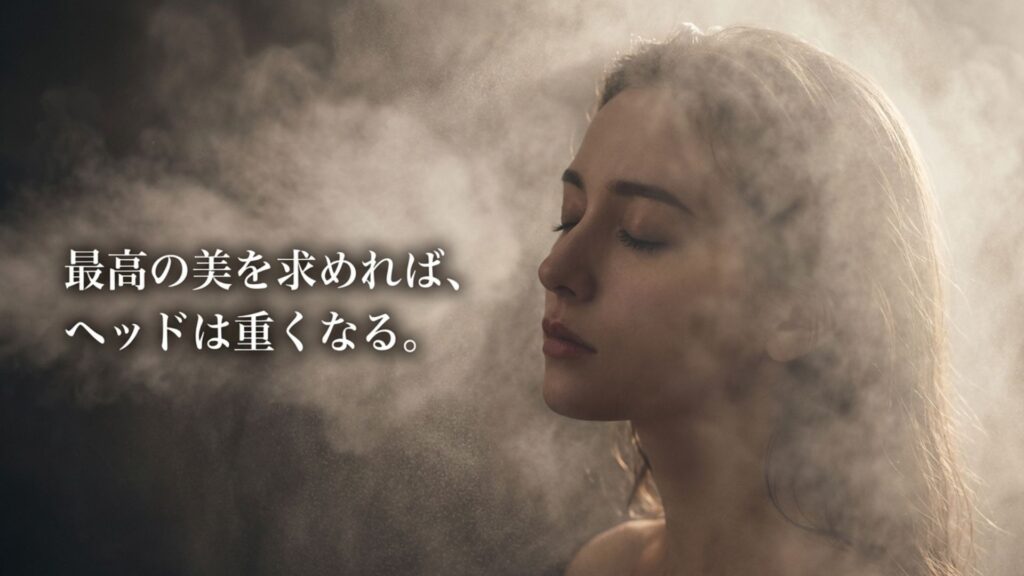 高機能な美容シャワーヘッドほど重量が増すトレードオフの関係図