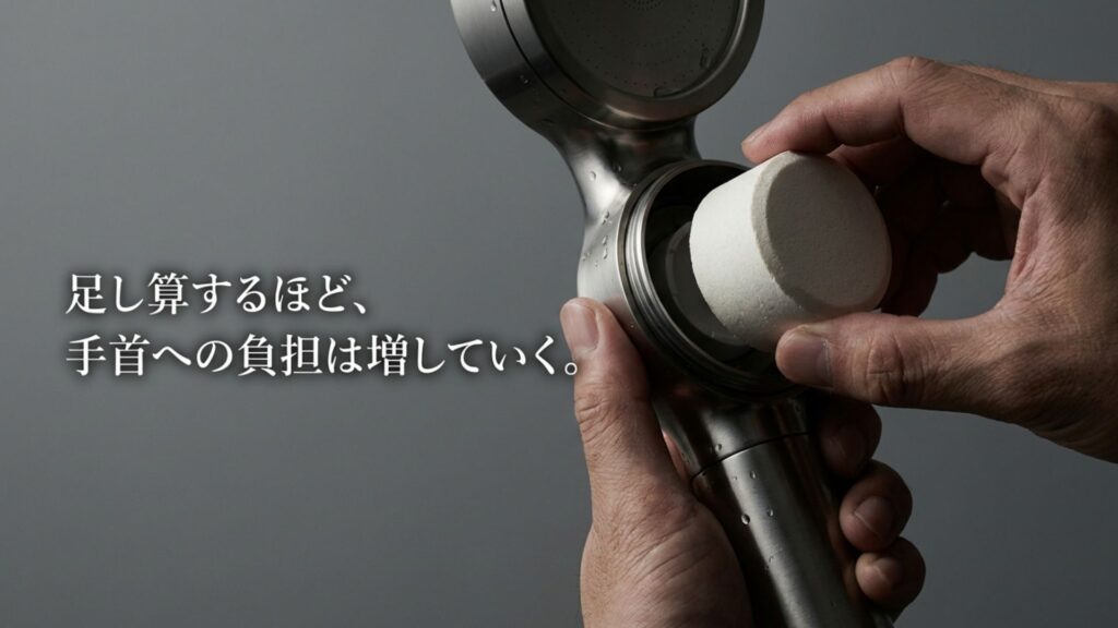 タブレットやカートリッジなどの付属品で総重量が増える仕組み