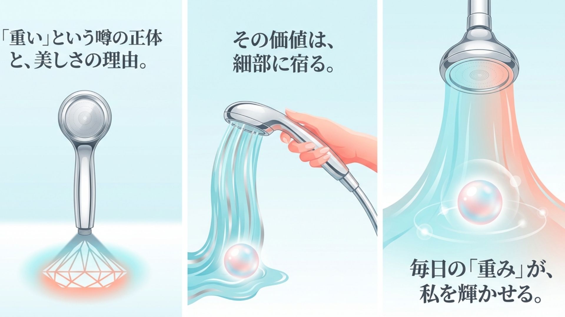 ReFaシャワーヘッドの重さと価値を問いかけるイメージ画像