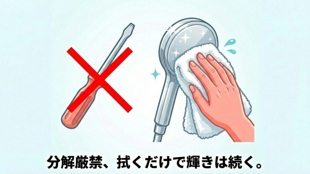 分解せずに表面を拭き上げる正しいメンテナンス方法のイメージ