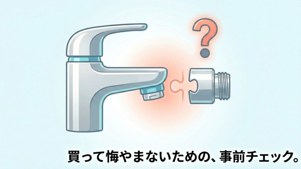 購入前に水栓アダプターの適合性をチェックする重要性を示す図