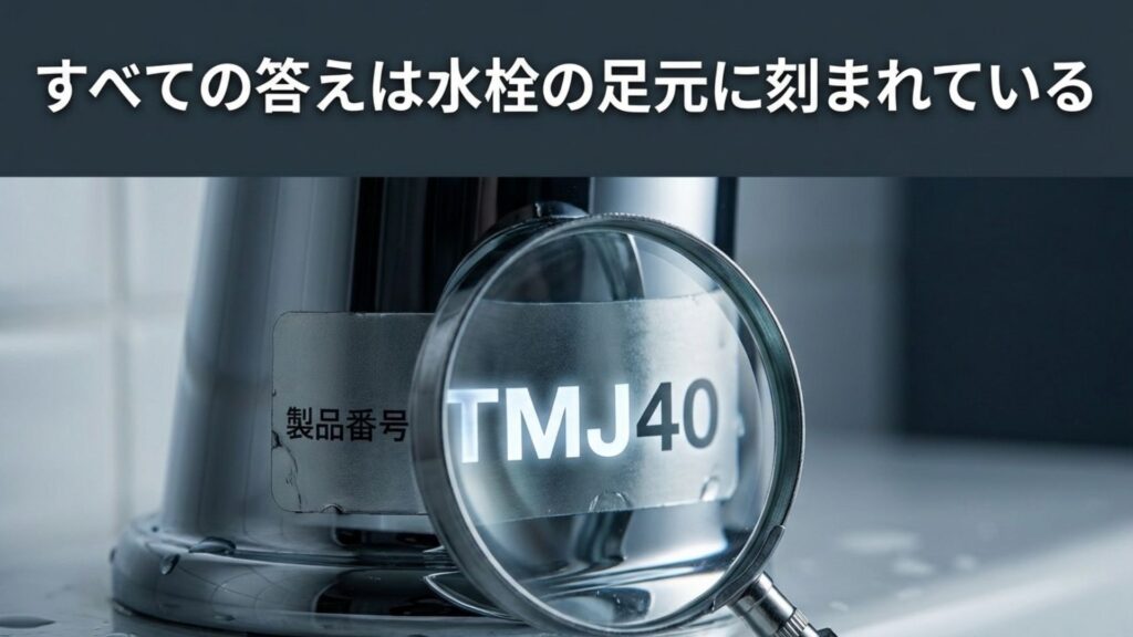 水栓本体に貼られた型番シール（銘板）の確認場所を示す図解