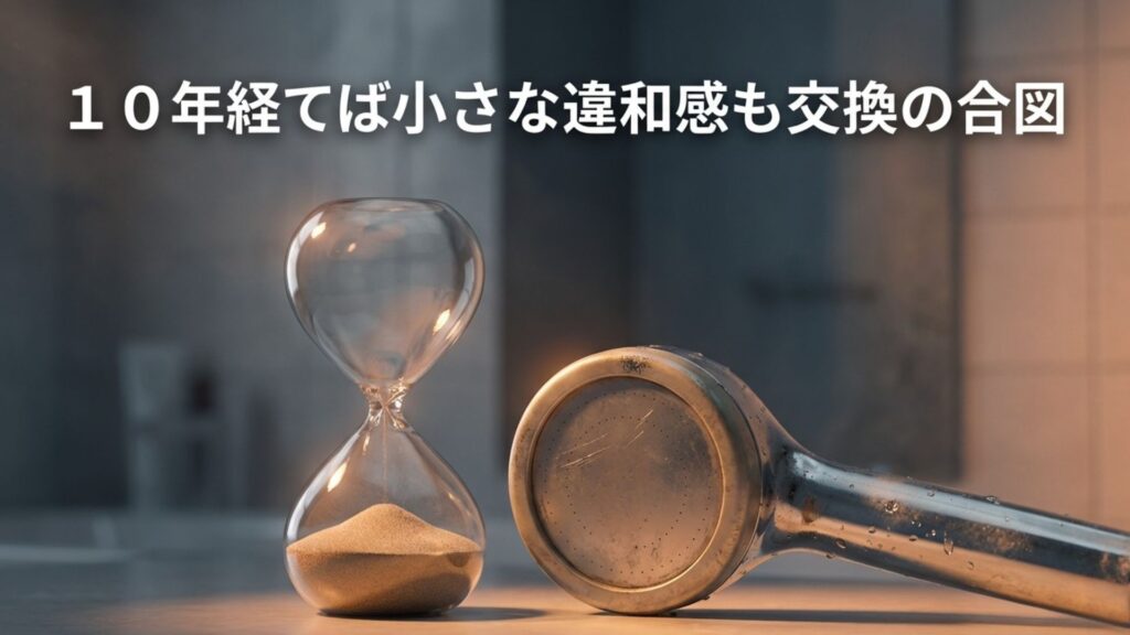 シャワー部品の交換目安が約10年であることを示す寿命のサイン図解