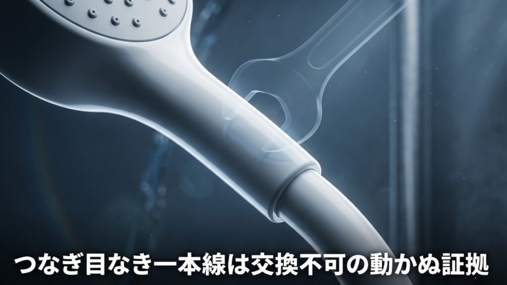 シャワーヘッドとホースの繋ぎ目に境目がないホース一体型の特徴図解