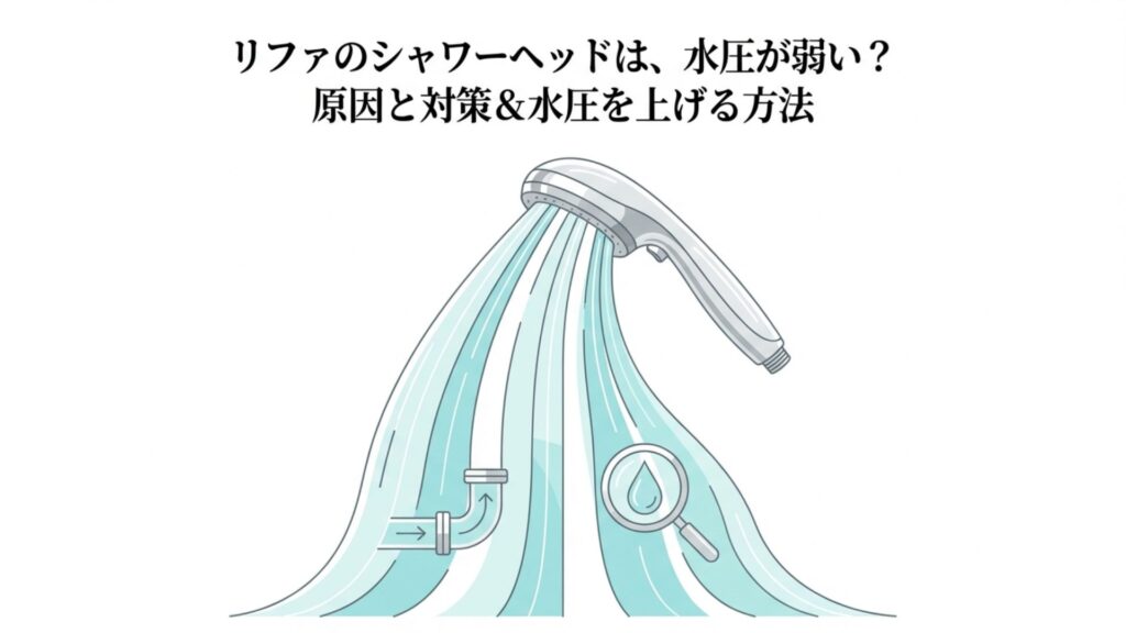 リファのシャワーヘッドから水が出る様子と配管のイメージ図