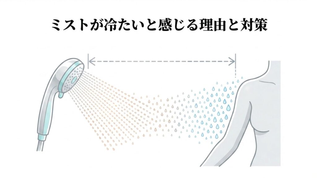 シャワーヘッドを体に近づけてミストの冷えを防ぐ効果的な使い方