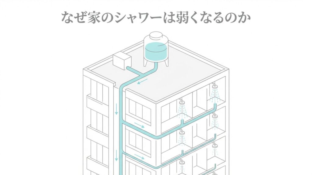 マンションの高置水槽方式から各部屋へ水が供給される配管の仕組み