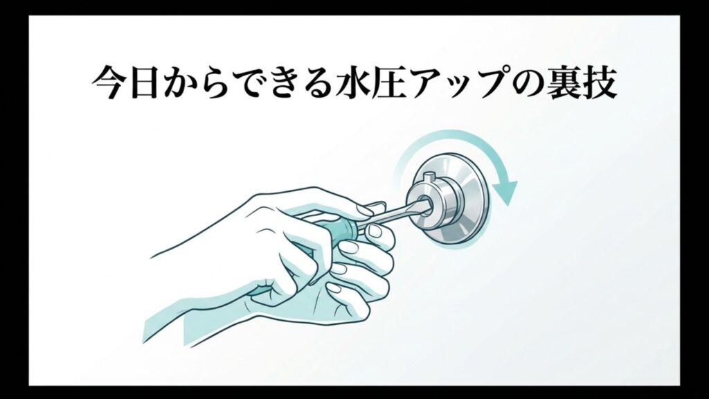 マイナスドライバーを使って水栓の止水栓を調整する手元のイラスト