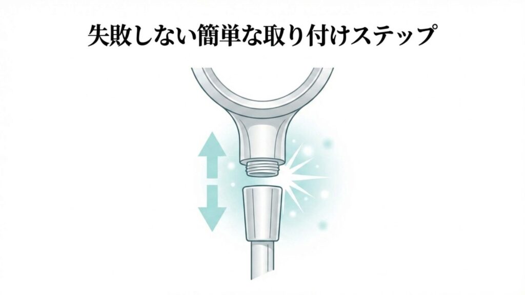 シャワーホースにシャワーヘッドを真っ直ぐ取り付ける手順