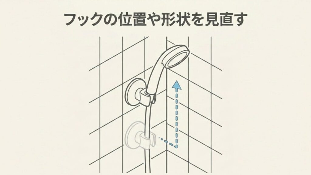 シャワーホルダーの位置を壁の別の場所に見直すイラスト