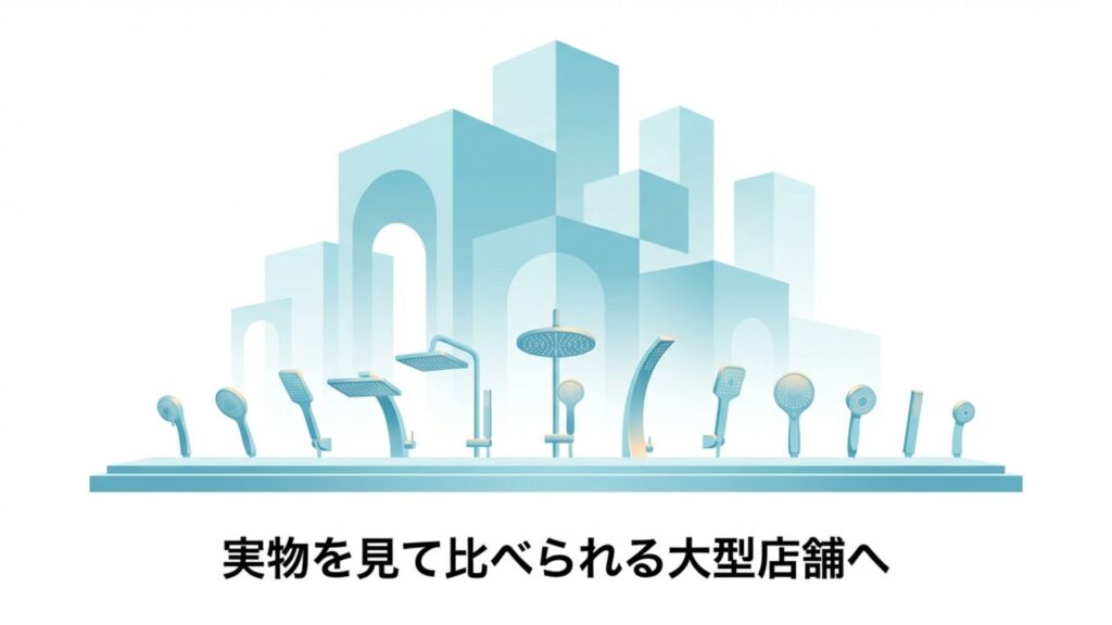 お風呂用具が入ったバスケットとシャワーヘッドのイラスト