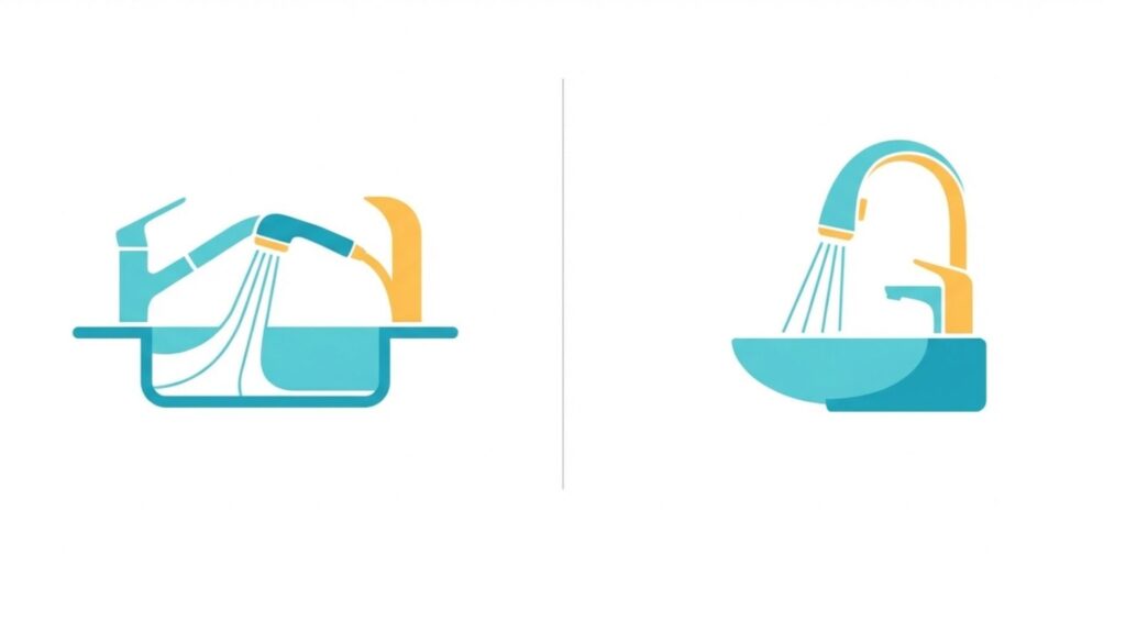 洗面台やキッチンの蛇口に取り付けるシャワーのイラスト