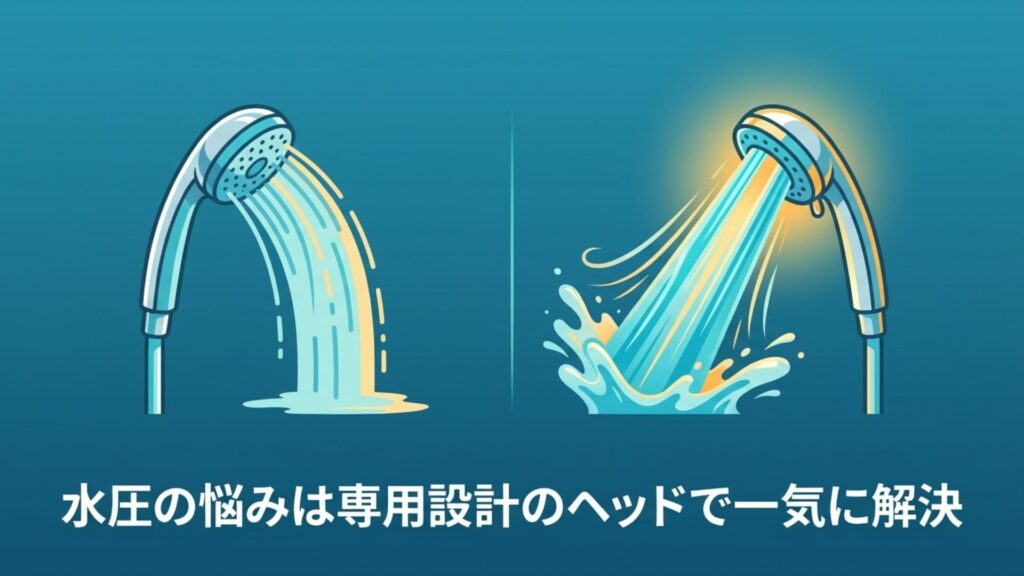 勢いよく水が出るシャワーヘッドのイメージ