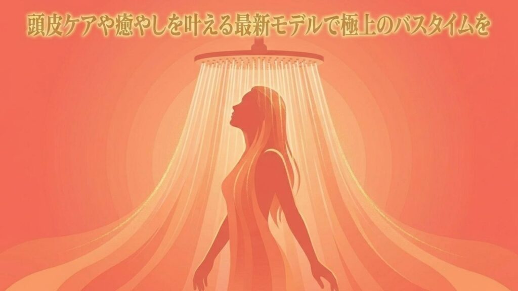 頭皮ケアや癒やしを叶える最新モデルのシャワーを浴びてリラックスする女性のシルエットイラスト