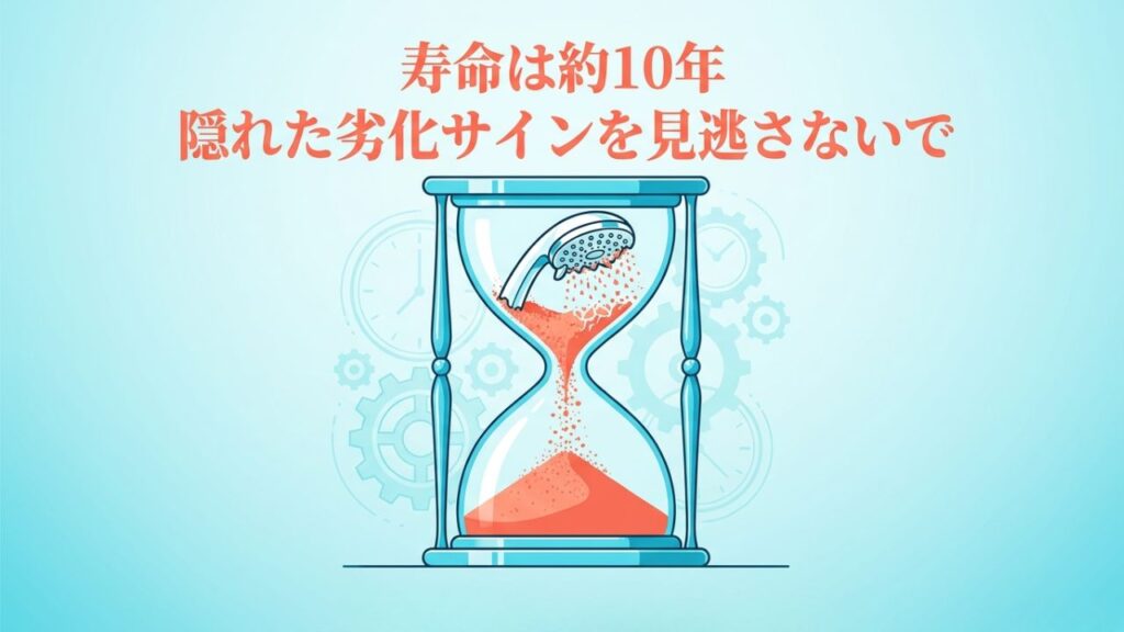 シャワーヘッドの寿命が約10年であることを示す砂時計のイラスト
