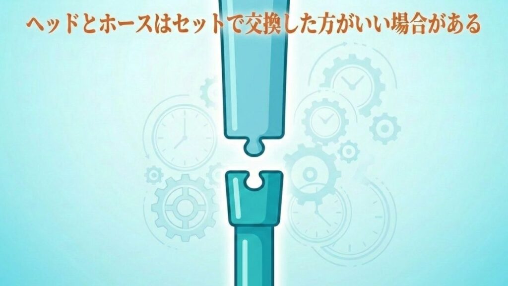 シャワーヘッドとホースはセットで交換した方が良い場合があることを説明する図
