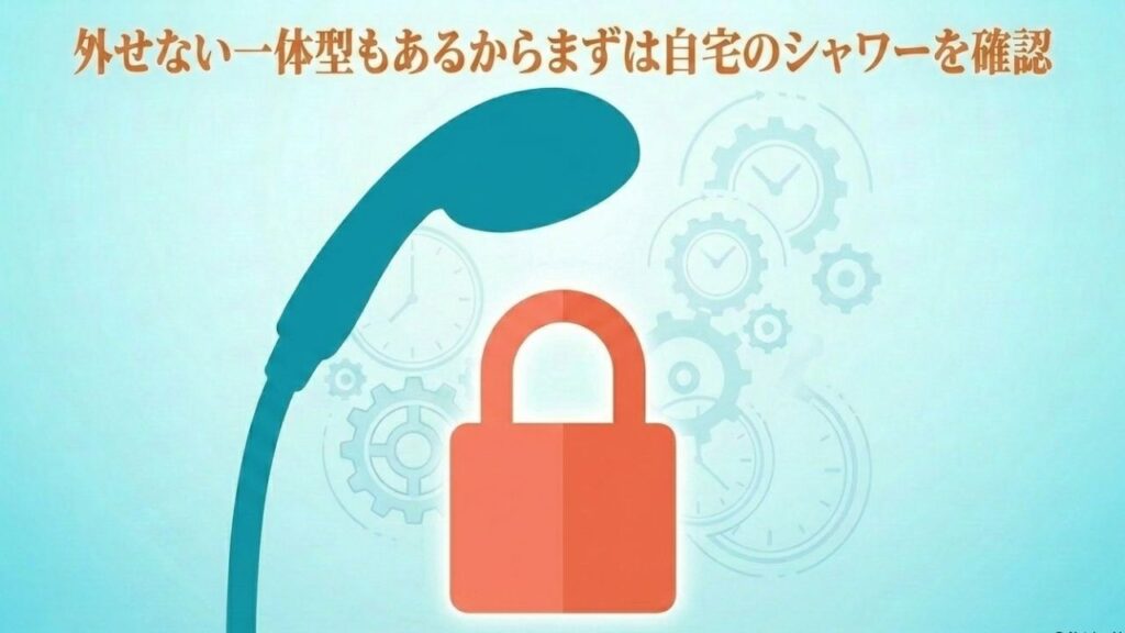 外せない一体型のシャワーもあるため、まずは自宅のシャワータイプを確認することを示す図