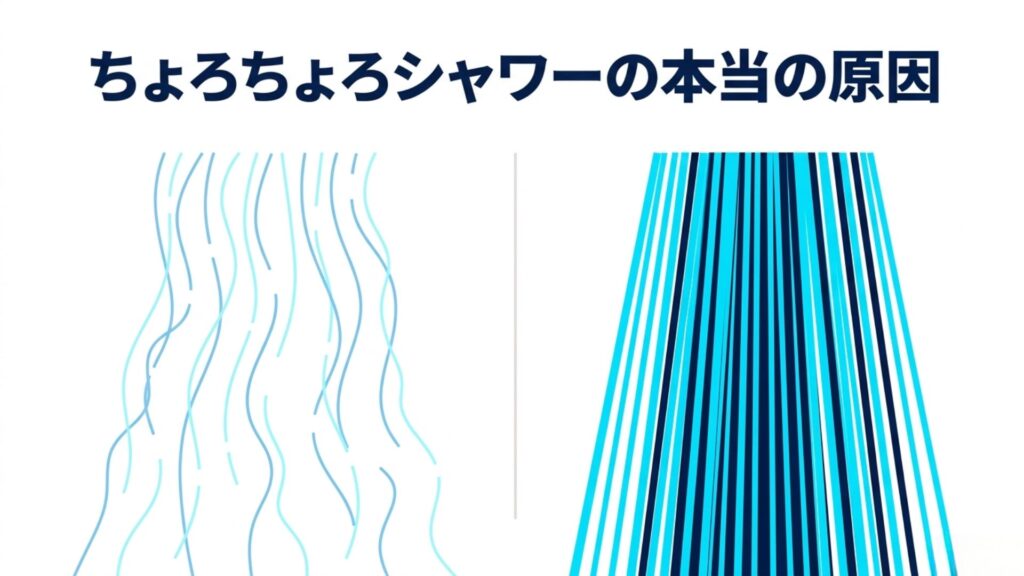 シャワーの水圧が弱い原因を解説するイラスト