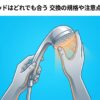 手に持ったシャワーヘッドを点検している様子