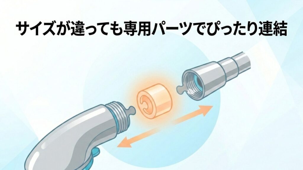 サイズが合わない場合でも変換アダプターで連結できる図解