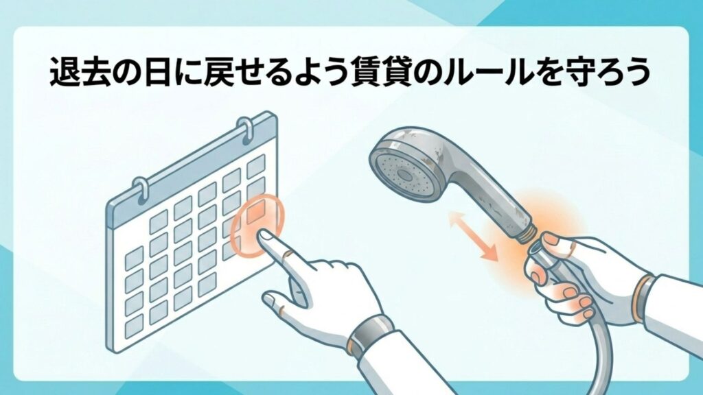 カレンダーを確認しながらシャワーヘッドを外す様子