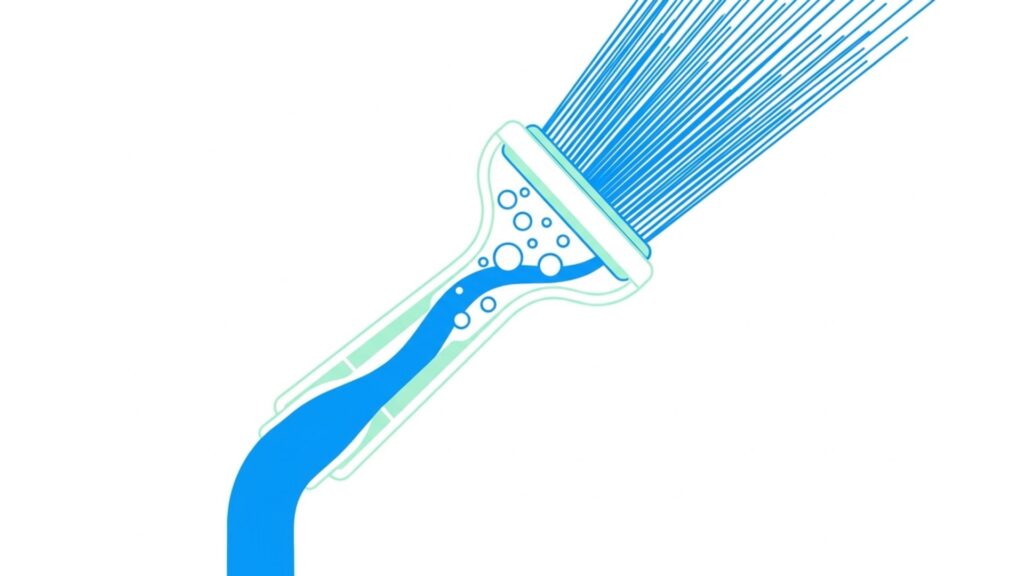 シャワーヘッド内部の水流と微細な泡を描いた節水シャワーヘッドの仕組み